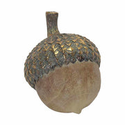 Vintage, rusztikus stílusú, 11 cm magas, fa hatású, antik arany színnel patinázott karácsonyi makk dísz