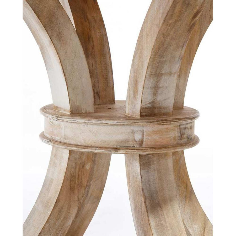 Prémium kategóriás, tömör mangófából készül, 150 cm átmérőjű, vidéki vintage stílusú, kör formájú étkezőasztal  hajlított  fa szerkezet 