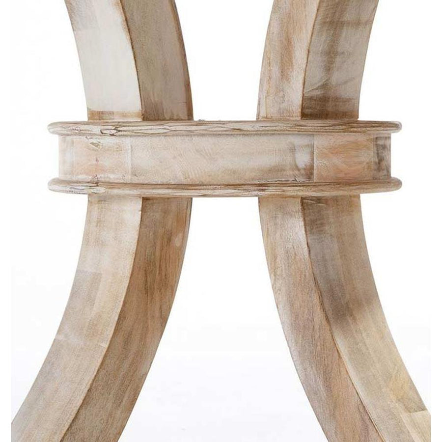 Prémium kategóriás, tömör mangófából készül, 150 cm átmérőjű, vidéki vintage stílusú, kör formájú étkezőasztal hajlított fa szerkezet 