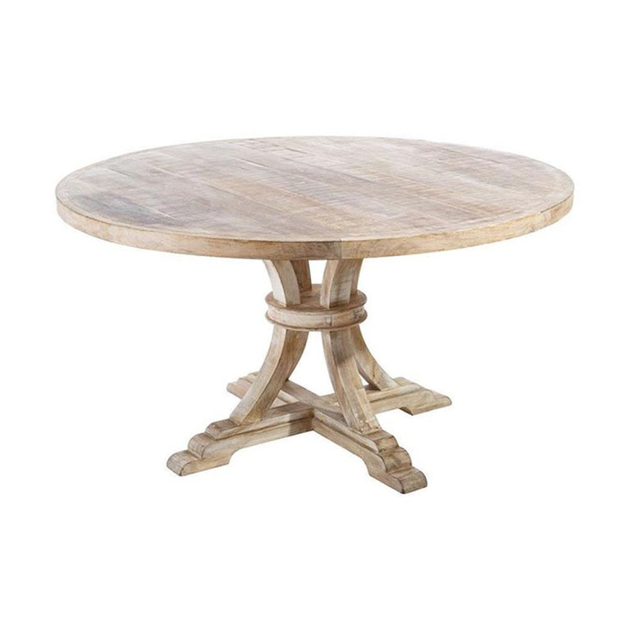 Prémium kategóriás, tömör mangófából készül, 150 cm átmérőjű, vidéki vintage stílusú, kör formájú étkezőasztal 