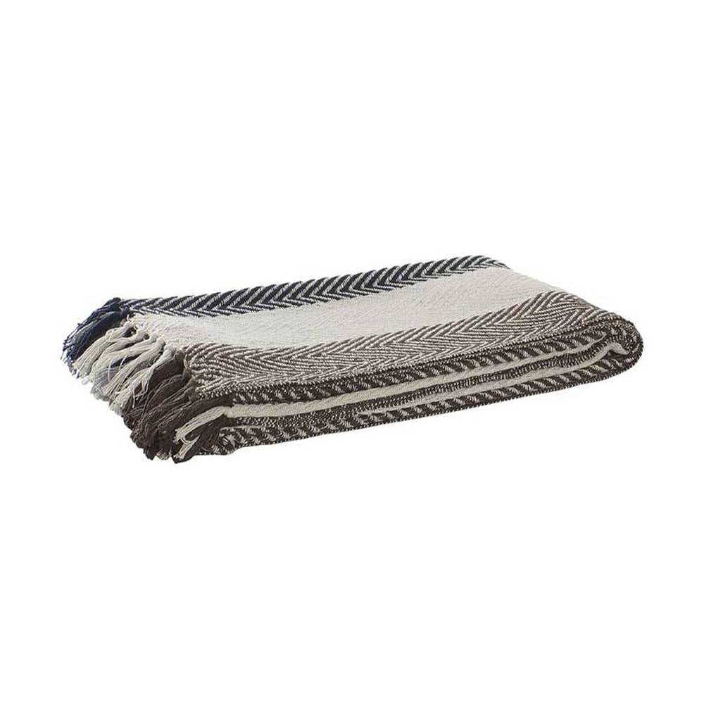 Vintage stílusú, pasztell színvilágú, zig-zag mintás rojtszegélyes pamut pléd