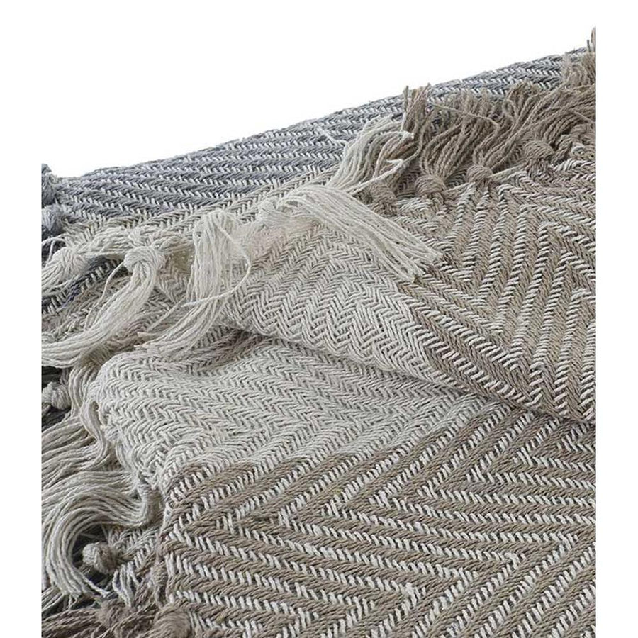 Vintage stílusú, pasztell színvilágú, zig-zag mintás rojtszegélyes pamut pléd