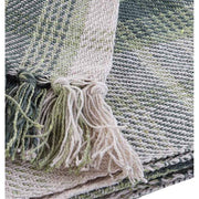 Vintage stílusú, pasztell színű, csíkos mintás rojtszegélyes pamut pléd