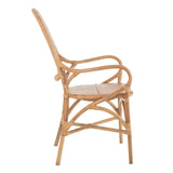 Vintage stílusú, természetes rattanból készült, natúr színű kézműves karosszék.