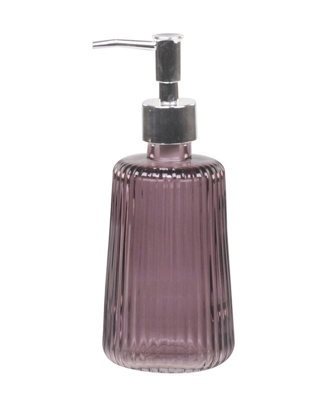 Vintage stílusú, bordázott üvegű, halvány lilásrózsaszín színű szappanadagló