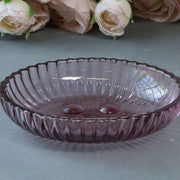 Vintage stílusú, bordázott üvegű, halvány lilásrózsaszín színű szappantartó