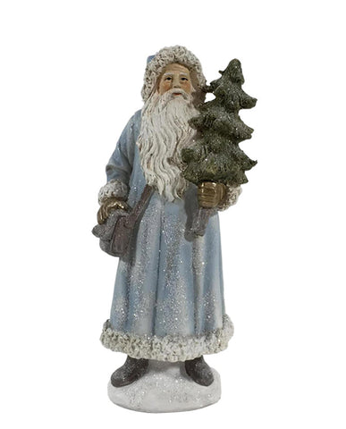 Vintage stílusú, 21 cm magas, kék színű, deres Télapó
