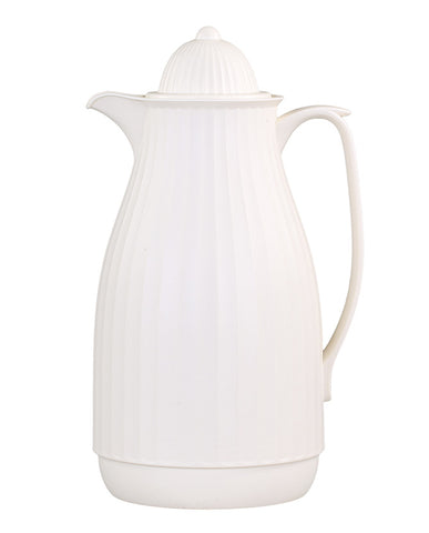 Vintage stílusú, 1 liter űrtartalmú, kancsó formájú, krém színű termosz.