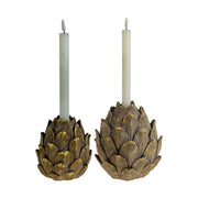 Fenyőtoboz formájú,, barna és aranyszínű, vintage stílusú gyertyatartó.