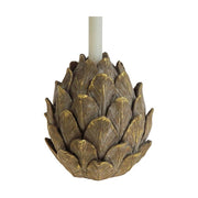 Fenyőtoboz formájú,, barna és arany színű, vintage stílusú gyertyatartó.