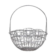 7 tojás tárolására alkalmas, antikolt szürke színű, fém tojástartó kosár.