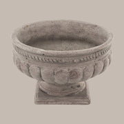 Antikolt szürke színű,, öblös kialakítású, talpas kerámia kaspó tál.