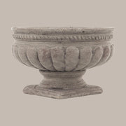 Antikolt szürke színű,, öblös kialakítású, talpas kerámia kaspó tál.