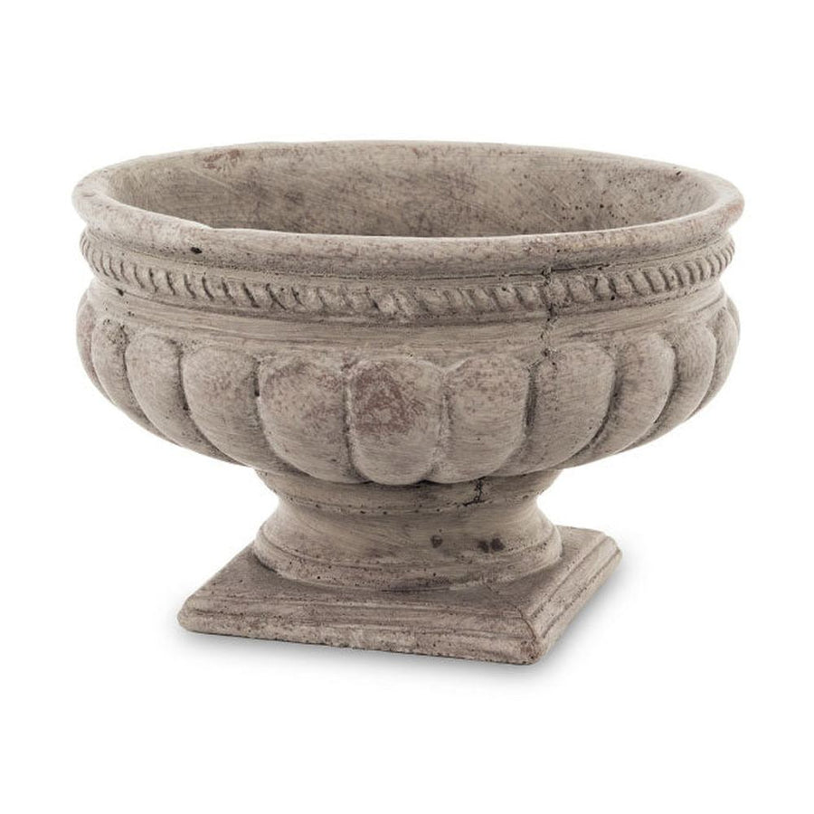 Antikolt szürke színű,, öblös kialakítású, talpas kerámia kaspó tál.